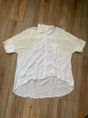 Free People White Lightweight Button-Up Linen Blend Blouse